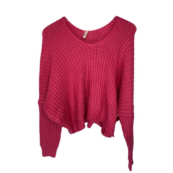 Elan Fuchsia Pink Casual Cable Knit V-Neck Relaxed Knitted Sweater One Size - Picture 3 of 11